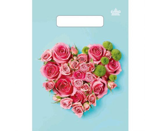Пакет "Розочки в сердце", полиэтиленовый, с вырубной ручкой, 19 х 25 см, 30 мкм 7669446
