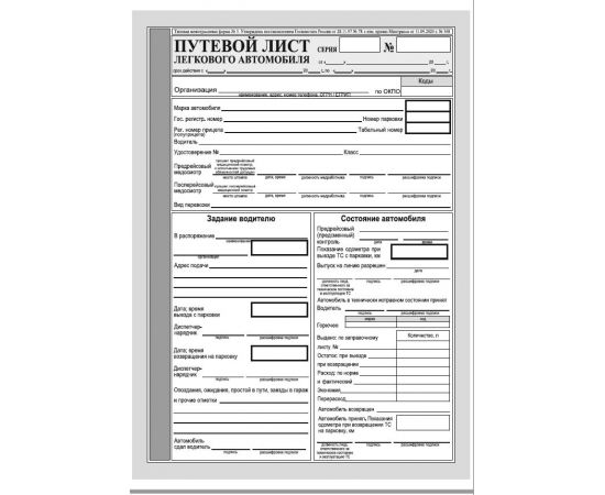 Путевой лист легкового авто А5 300213