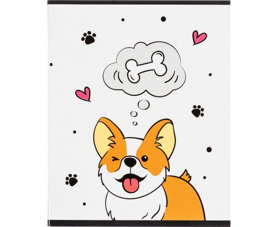 Тетрадь общая А5, 48л, кл, скреп, мел.кар, УФ-лак №1 School Жизнь корги Косточка 1154666