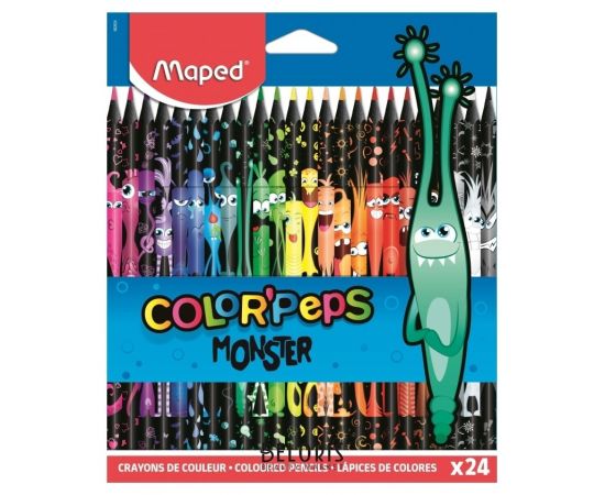 Карандаши цветные MAPED COLOR PEP'S Black Monster, набор 24 цвета, пластиковый корпус, 862624 181987