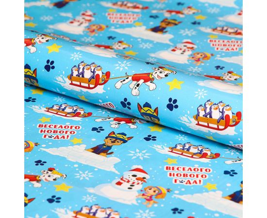 Щенячий патруль. Бумага новогодняя упаковочная Paw Patrol "С новым годом!", 100х70 см 2603379