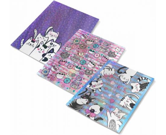 Обложки для тетрадей с гологр. рисунком  КОТЫ 3 шт. в наборе, 35х22 см 54026