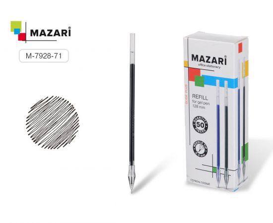Стержень гелевый 128мм 0,5мм игольчатый синий Mazari M-7928-70/50/Китай 023576     		