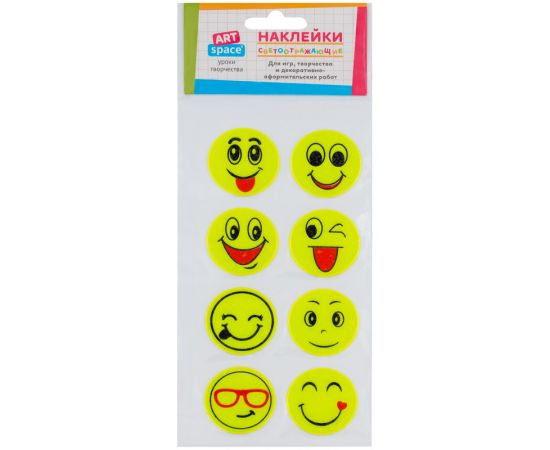 Наклейки объемные светоотражающие ArtSpace "Смайлы", 9*18см, пакет, европодвес 266957