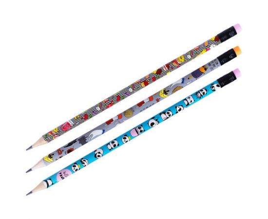 Карандаш ч/г MESHU "Mix", HB, заточен., с печатью,  с ластиком, ассорти, туба 311347