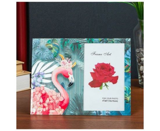 Фоторамка стекло 10х15 см "Фламинго в тропиках" двойной выпуклый рисунок 17х22 см 4780802