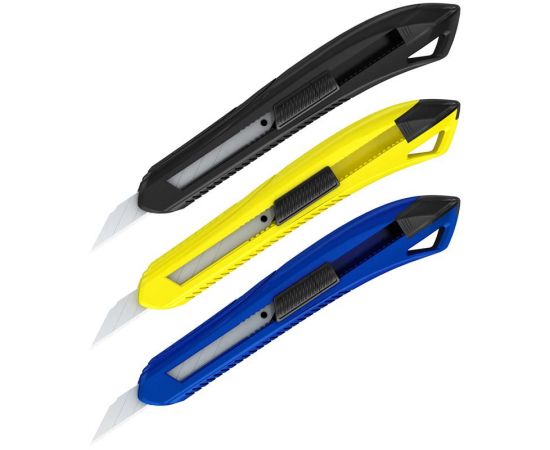 Нож канцелярский 9мм Berlingo "Razzor 100", push-lock, ассорти, европодвес BM4125