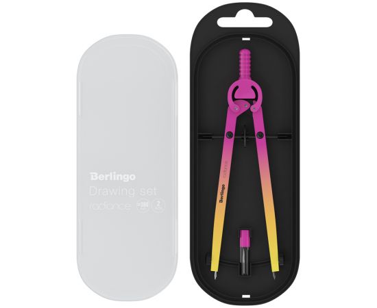 Готовальня Berlingo "Radiance", 2 предмета, циркуль 170мм, желтый/розовый градиент, пластиковый футляр DS_01002b