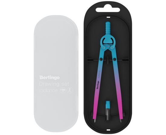 Готовальня Berlingo "Radiance", 2 предмета, циркуль 170мм, розовый/голубой градиент, пластиковый футляр DS_01002c