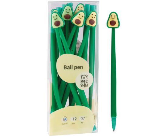 Ручка шариковая MESHU "Avocados" синяя, 0,7мм, корпус ассорти, с топпером MS_65886
