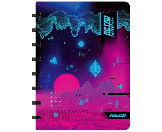Бизнес-тетрадь А5+, 80л., Berlingo "Retro Future", клетка, на кольцах, с возм. замены блока, 80г/м2, пластик. обложка 700мкм, линейка-закладка RNt_A5S08