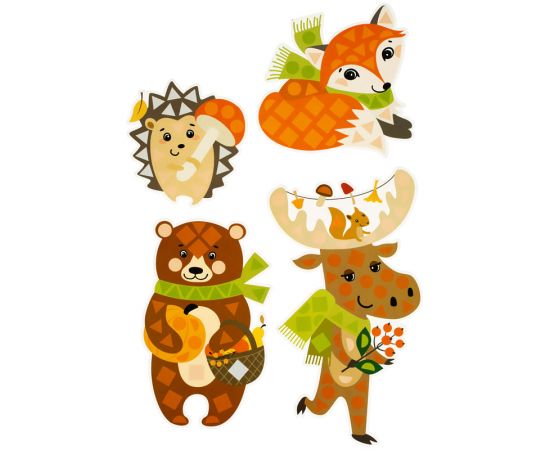 Аппликация фигурная из мягкого пластика EVA ТРИ СОВЫ "Лесные животные", 5 фигур, 190 элементов АП_46527