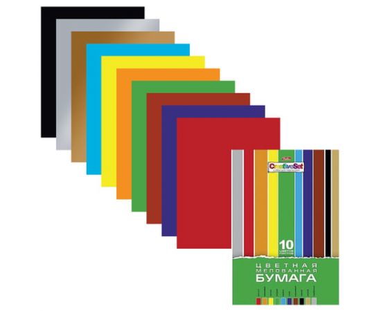 Набор бумаги цветной Мелованной 10л 10 цв. А4ф 194х280мм в папке-Creative Set 10Бц4м_05930