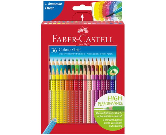 Карандаши цветные Faber-Castell "Grip", 36цв., трехгран., заточен., картон., европодвес 112442