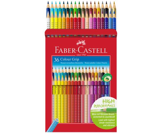Карандаши цветные Faber-Castell "Grip", 36цв., трехгран., заточен., картон., европодвес 112442