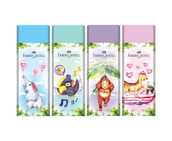 Ластик Faber-Castell "Happy Jungle", прямоугольный, картонный футляр, ассорти, 62*21,8*11,5мм 188739