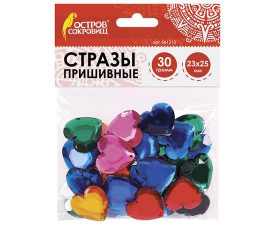 Стразы для творчества СЕРДЦЕ, ЦВЕТ АССОРТИ, 23*25мм, 30г, ОСТРОВ СОКРОВИЩ, 661213 661213