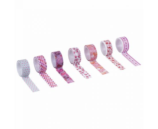 Клейкие WASHI-ленты д/декора СЕРДЦА, 15мм*3м, 7цв, рисовая бумага, ОСТРОВ СОКРОВИЩ, 661708 661708