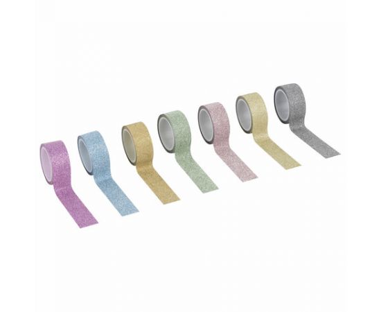 Клейкие ленты полимерные для декора с блестками ПАСТЕЛЬ, 15мм*3м, 7цв, ОСТРОВ СОКРОВИЩ, 661716 661716