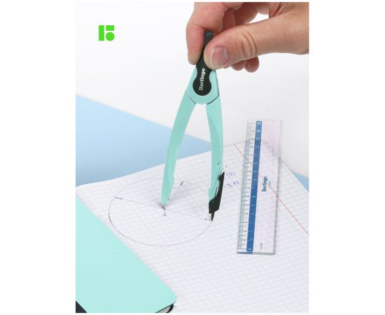 Готовальня Berlingo "Instinct", 2 предмета, циркуль 135мм, мятный, пластиковый футляр DS_00002b