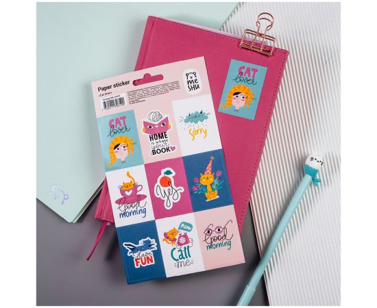 Наклейки бумажные MESHU "Cat lover", 12*21см, 9 наклеек, европодвес MS_41619