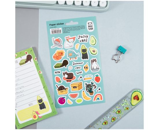 Наклейки бумажные MESHU "Juicy cats", 12*21см, 32 наклейки, европодвес MS_41643