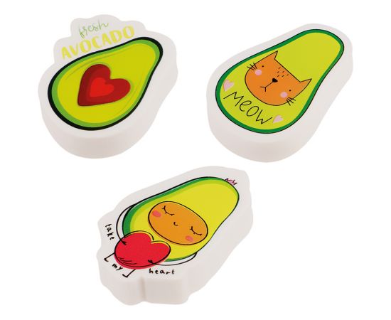 Набор ластиков MESHU "Avocado" 3шт., фигурный, термопластичная резина, 40*30*13мм, пакет, европодвес MS_41770
