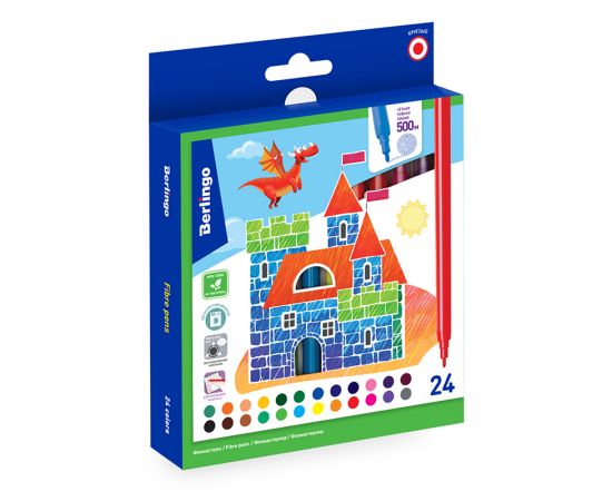 Фломастеры Berlingo "Замки", 24цв., смываемые, картон, европодвес WP00224