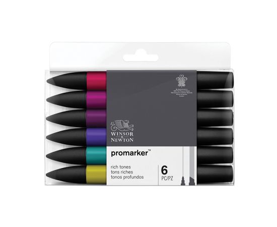 Набор художественных маркеров двухсторонних Winsor&Newton "Pro", пулевидный/скошенный, 2мм/7мм, 06цв., насыщенные оттенки 290111