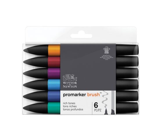 Набор маркеров-кистей худож. двухсторонних Winsor&Newton "PromarkerBrush", спиртовые, скошенный/кисть 6цв., насыщенные оттенки 290126