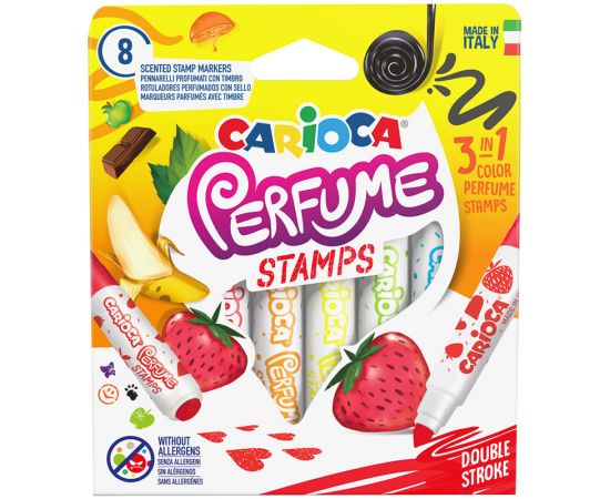 Фломастеры-штампы двусторонние Carioca "Perfume Stamps", 08цв., ароматизированные, смываемые, картон 42988