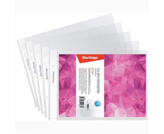 Папка-вкладыш с перфорацией Berlingo, А5, 30мкм, глянцевая, горизонтальная S_1305