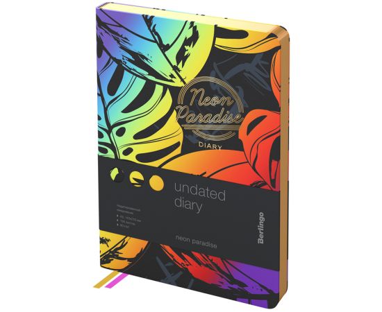 Ежедневник недатированный, А5, 136л., кожзам, Berlingo "Neon Paradise", золотой срез, с рисунком UD2_98501