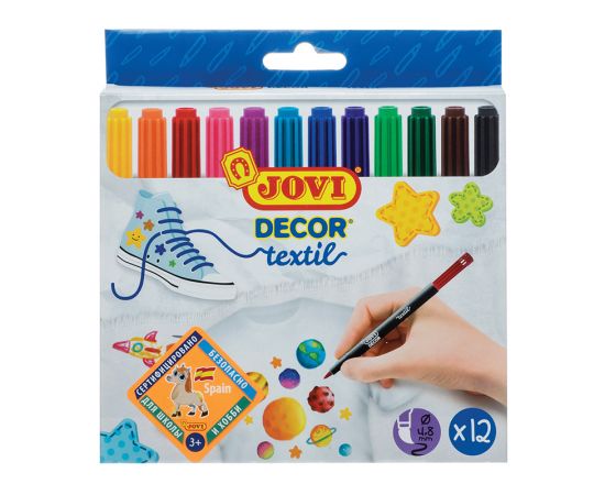 Набор фломастеров для ткани JOVI "Decor textil" 12цв., картон. уп., европодвес 1410