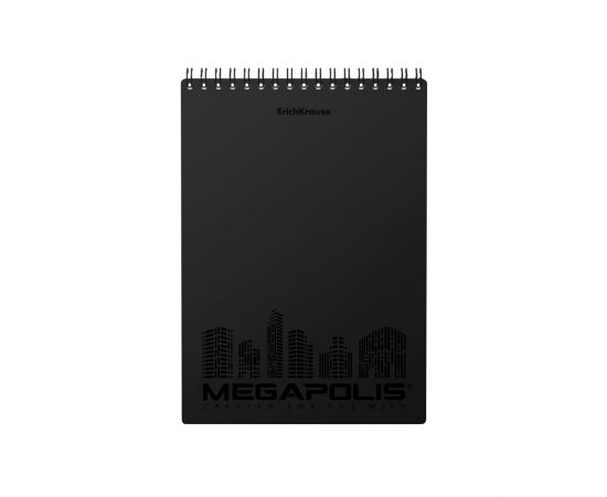 Блокнот с пластиковой обложкой на спирали ErichKrause® MEGAPOLIS®, черный, А5, 80 листов, клетка, микроперфорация 080525578-50659