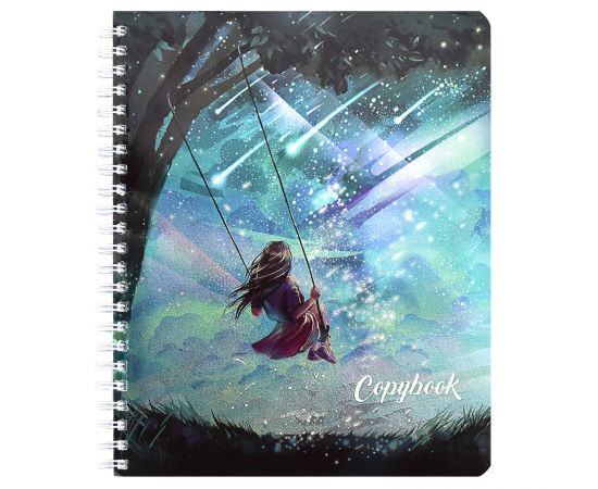Тетрадь Copybook, 80 л. клетка, арт. 61247/ АНИМЕ /165х203 мм, гребень по длинной стороне, мелованный картон 190 г/м², полноцветная печать, обложка - печать по фольге, выборочный ТВИН УФ-лак, 61247