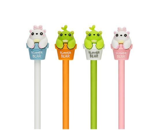 Ручка шариковая MESHU "Flower Bear", синяя, 0,7мм, корпус ассорти, с топпером MS_02798