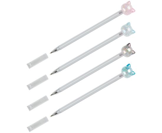 Ручка шариковая MESHU "Crystal Kitten" синяя, 0,7мм, корпус ассорти, с топпером MS_02934