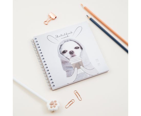 Скетчбук 60л., 150*150 MESHU "Puppy", на гребне, выб. лак, soft-touch, 120г/м2 MS_44868