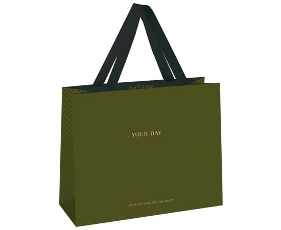 Пакет подарочный 23*18*10см MESHU "Olive tone", отд. фольгой, выборочный лак, матовая ламинация MS_45802