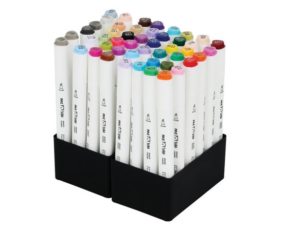 Набор двусторонних маркеров для скетчинга MESHU 48цв., основные цвета, корпус трехгранный, пулевид./клиновид.наконечники, текстильный чехол на молнии MS_53424