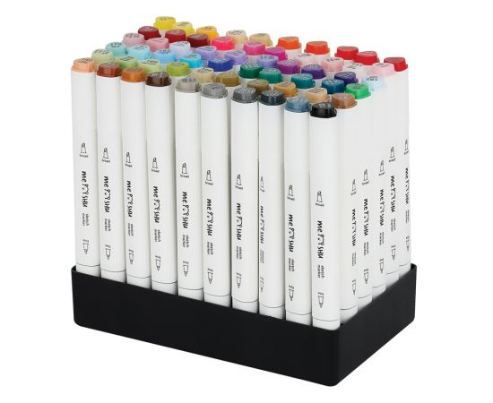 Набор двусторонних маркеров для скетчинга MESHU 60цв., основные цвета, корпус трехгранный, пулевид./клиновид.наконечники, текстильный чехол на молнии MS_53431