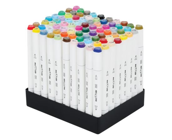 Набор двусторонних маркеров для скетчинга MESHU 80цв., основные цвета, корпус трехгранный, пулевид./клиновид.наконечники, текстильный чехол на молнии MS_53448