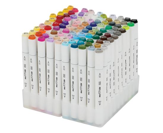 Набор двусторонних маркеров для скетчинга MESHU 100цв., основные цвета, корпус трехгранный, пулевид./клиновид.наконечники, текстильный чехол на молнии MS_53455