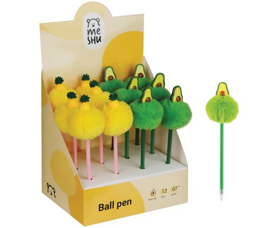 Ручка шариковая MESHU "Avocado&Ananas" синяя, 0,7мм, корпус ассорти, с топпером MS_65763