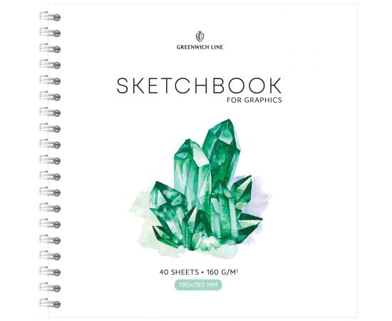 Скетчбук для графики и эскизов 40л., 190*190 Greenwich Line "Crystal. Emerald Stone", на гребне, 160г/м2 SkBG_45786