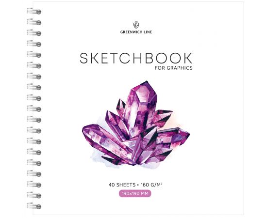 Скетчбук для графики и эскизов 40л., 190*190 Greenwich Line "Crystal. Amethyst Stone", на гребне, 160г/м2 SkBG_45787