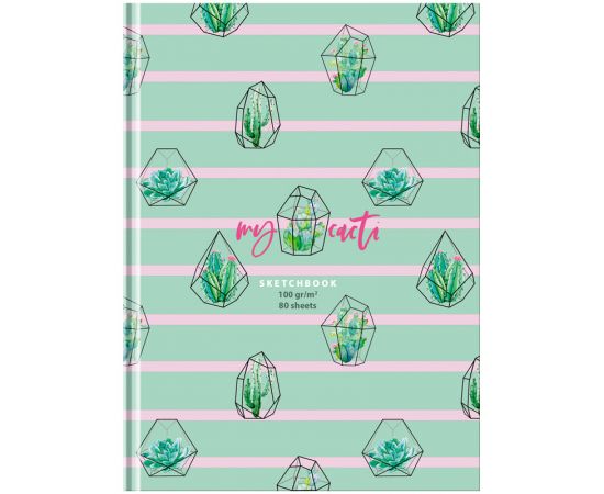 Скетчбук 80л., А5 BG "My cacti", 7БЦ, матовая ламинация, 100г/м2 С5т80_лм 9663