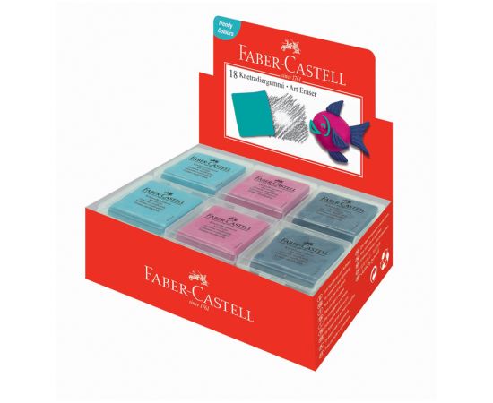 Ластик-клячка Faber-Castell, формопласт, 40*35*10мм, бирюзов./розов./синий, пластик. контейнер 127124