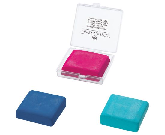 Ластик-клячка Faber-Castell, формопласт, 40*35*10мм, бирюзов./розов./синий, пластик. контейнер 127124